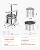 Manuāla augļu vīna spiede 5 litri, nerūsējošā tērauda korpuss, vertikāla, profesionālai vīna gatavošanai