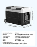 VEVOR auto ledusskapis ar kompresoru 35 l, - 20 °C līdz 20 °C, DC 12/24 V un AC 100–240 V, ar lietotnes vadību, riteņiem un divām dzesēšanas zonām, piemērots RV, laivām, kempingam un makšķerēšanai - ZEMLETES.LV