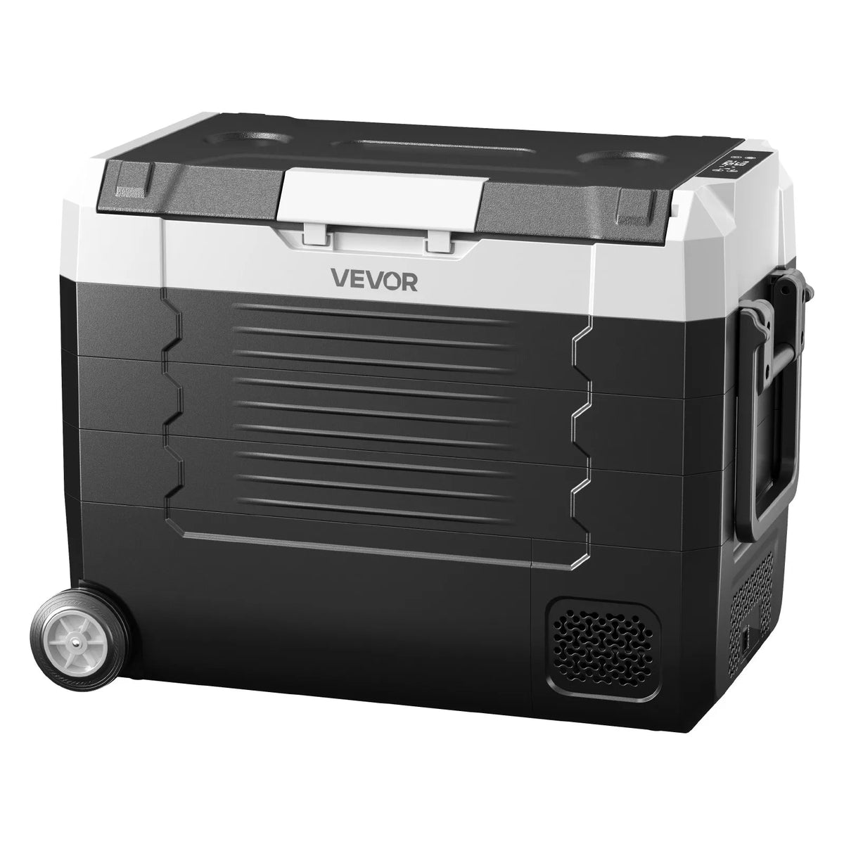 VEVOR auto ledusskapis 45 l ar kompresoru, DC 12/24 V un AC 100–240 V, temperatūra no - 20 °C līdz +20 °C, divu zonu dzesētājs ar lietotnes vadību un riteņiem, piemērots auto, RV, laivām, kempingam un makšķerēšanai - ZEMLETES.LV