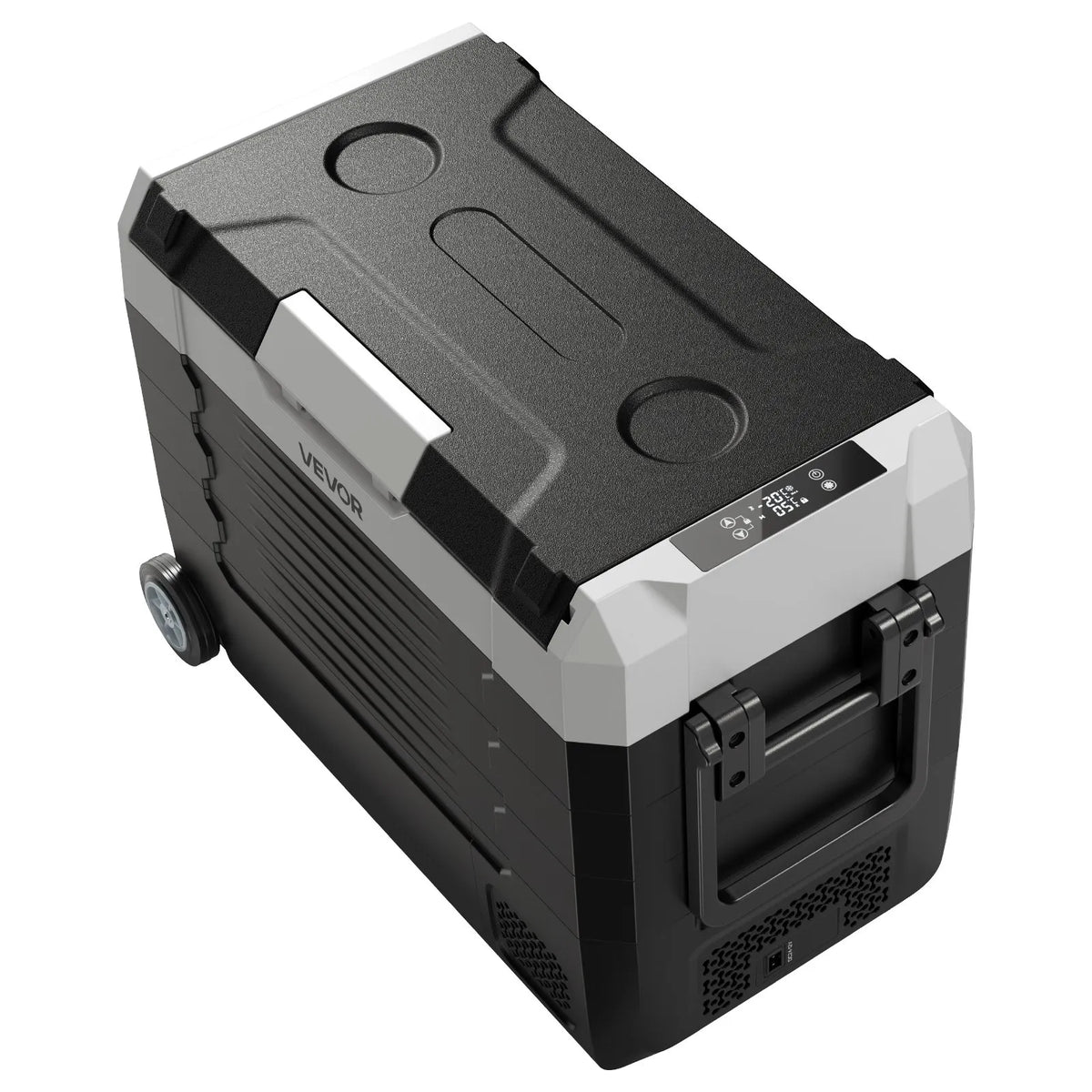 VEVOR auto ledusskapis 45 l ar kompresoru, DC 12/24 V un AC 100–240 V, temperatūra no - 20 °C līdz +20 °C, divu zonu dzesētājs ar lietotnes vadību un riteņiem, piemērots auto, RV, laivām, kempingam un makšķerēšanai - ZEMLETES.LV