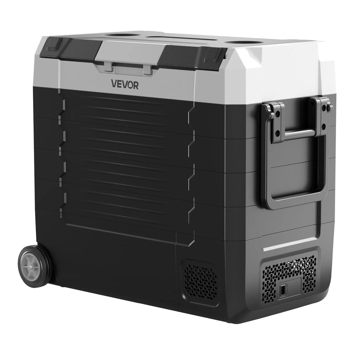 VEVOR auto ledusskapis 55 l ar kompresoru, DC 12/24 V un AC 100–240 V, temperatūra no - 20 °C līdz +20 °C, divu zonu dzesētājs ar lietotnes vadību un riteņiem, piemērots auto, RV, laivām, kempingam un makšķerēšanai - ZEMLETES.LV