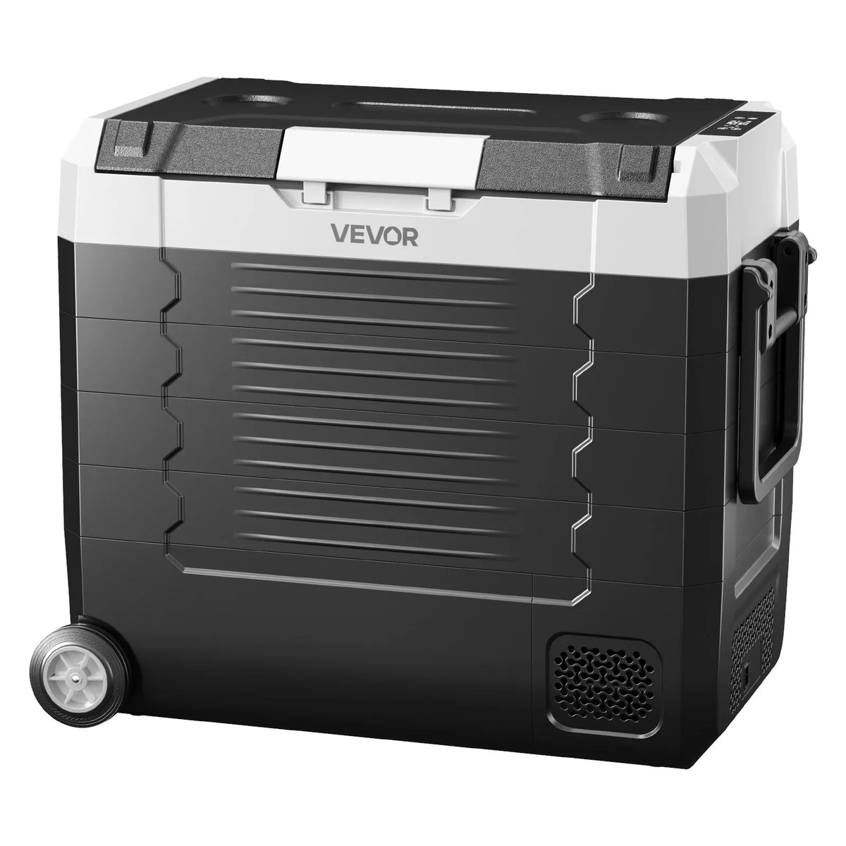 VEVOR auto ledusskapis 55 l ar kompresoru, DC 12/24 V un AC 100–240 V, temperatūra no - 20 °C līdz +20 °C, divu zonu dzesētājs ar lietotnes vadību un riteņiem, piemērots auto, RV, laivām, kempingam un makšķerēšanai - ZEMLETES.LV