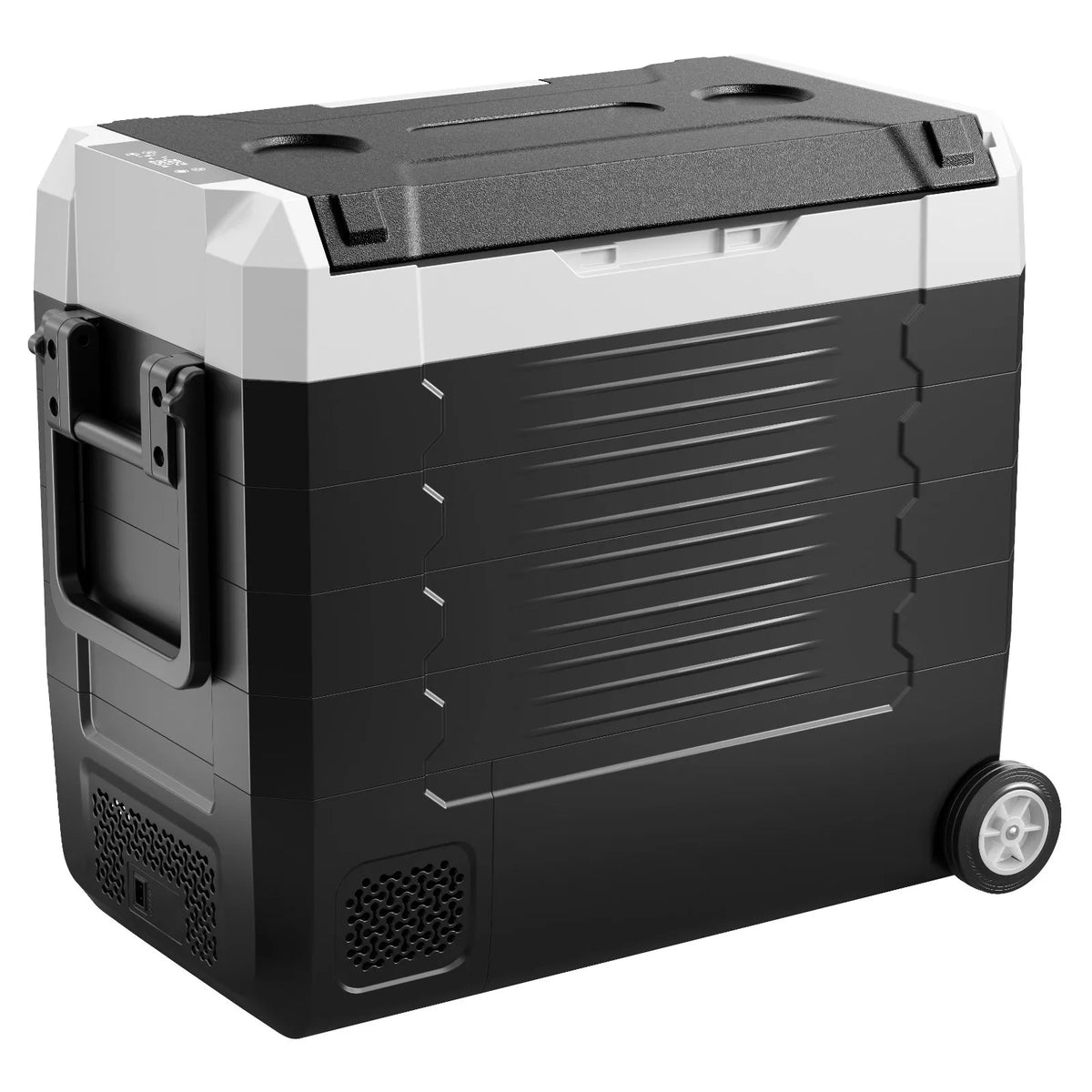 VEVOR auto ledusskapis 55 l ar kompresoru, DC 12/24 V un AC 100–240 V, temperatūra no - 20 °C līdz +20 °C, divu zonu dzesētājs ar lietotnes vadību un riteņiem, piemērots auto, RV, laivām, kempingam un makšķerēšanai - ZEMLETES.LV