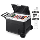 VEVOR 12 V auto ledusskapis 60 l ar riteņiem un rokturi, portatīvs kompresora dzesētājs ar regulējamu temperatūru no - 20 °C līdz 20 °C, 12/24 V DC un 100–240 V AC kempingam, ceļošanai un kemperiem - ZEMLETES.LV