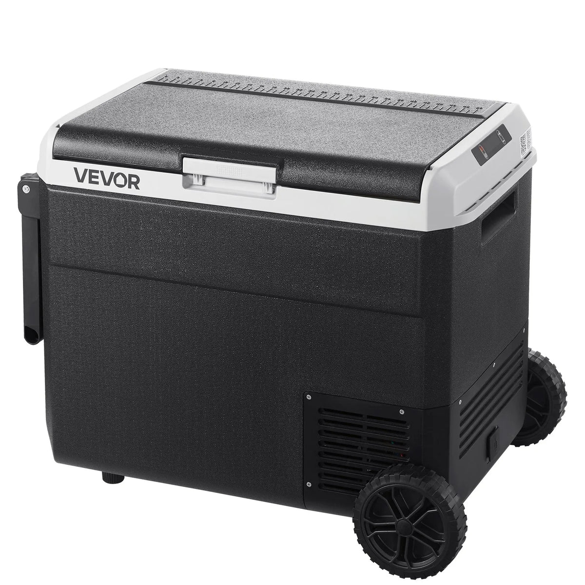 VEVOR 12 V auto ledusskapis 60 l ar riteņiem un rokturi, portatīvs kompresora dzesētājs ar regulējamu temperatūru no - 20 °C līdz 20 °C, 12/24 V DC un 100–240 V AC kempingam, ceļošanai un kemperiem - ZEMLETES.LV