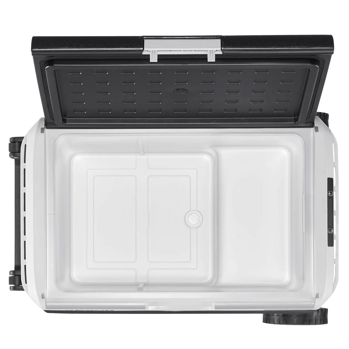 VEVOR 12 V auto ledusskapis 60 l ar riteņiem un rokturi, portatīvs kompresora dzesētājs ar regulējamu temperatūru no - 20 °C līdz 20 °C, 12/24 V DC un 100–240 V AC kempingam, ceļošanai un kemperiem - ZEMLETES.LV