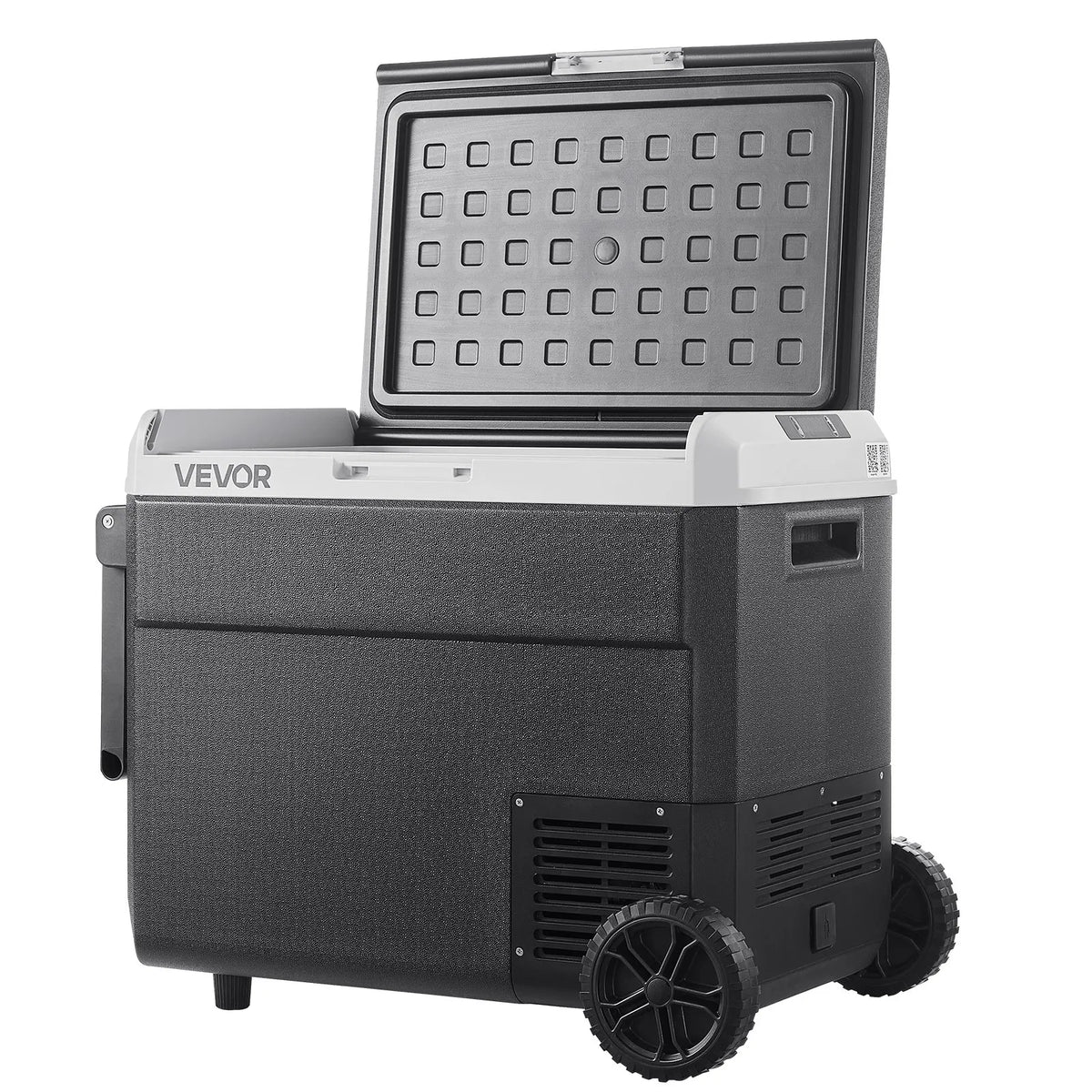 VEVOR 12 V auto ledusskapis 60 l ar riteņiem un rokturi, portatīvs kompresora dzesētājs ar regulējamu temperatūru no - 20 °C līdz 20 °C, 12/24 V DC un 100–240 V AC kempingam, ceļošanai un kemperiem - ZEMLETES.LV