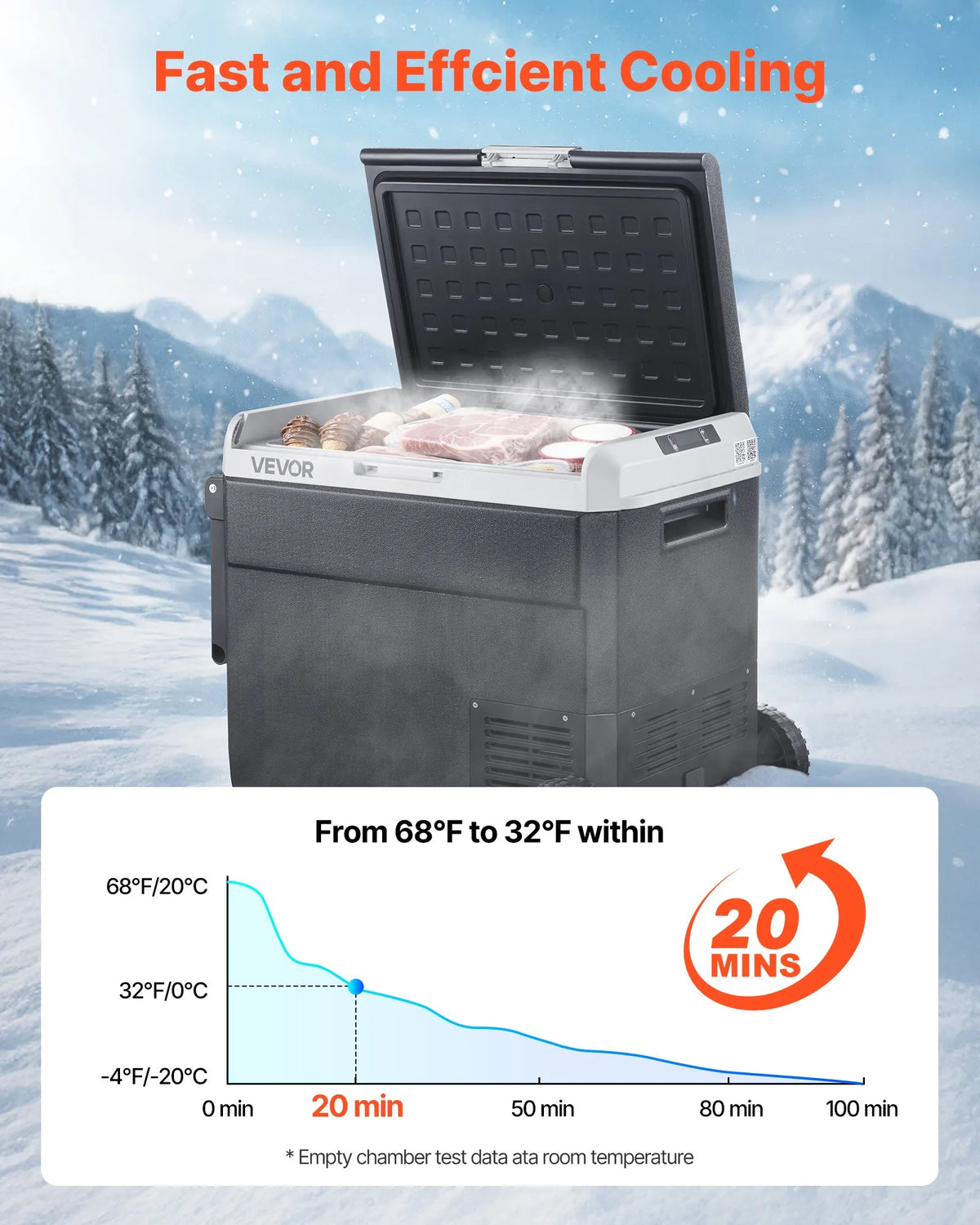 VEVOR 12 V auto ledusskapis 60 l ar riteņiem un rokturi, portatīvs kompresora dzesētājs ar regulējamu temperatūru no - 20 °C līdz 20 °C, 12/24 V DC un 100–240 V AC kempingam, ceļošanai un kemperiem - ZEMLETES.LV