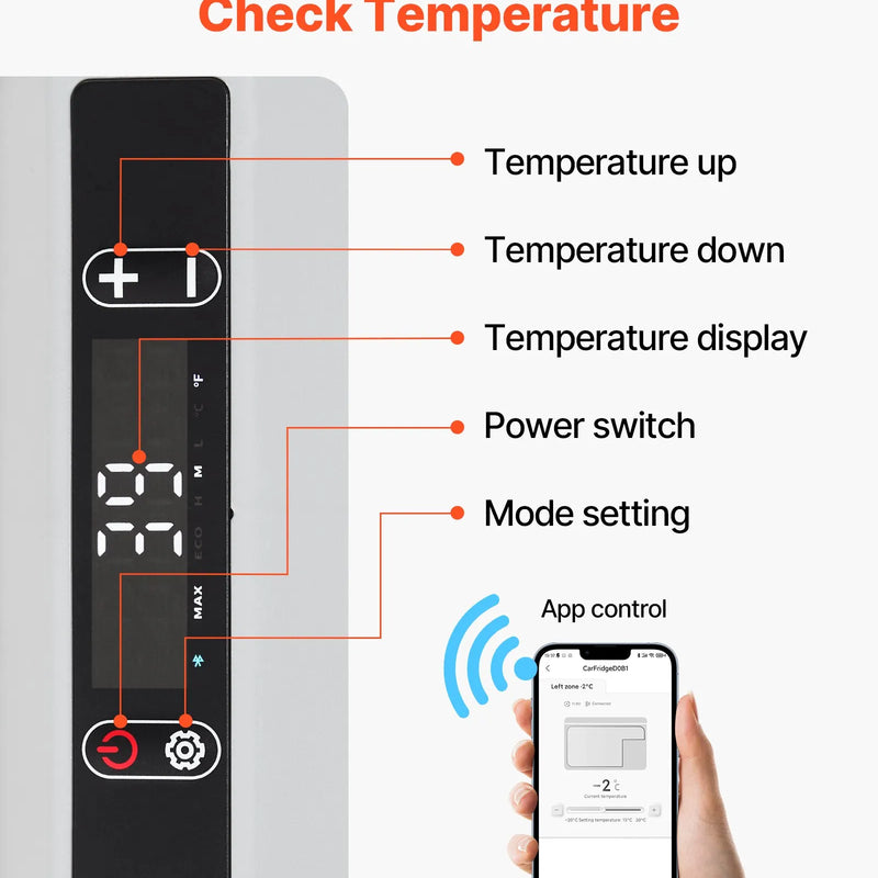 VEVOR 12 V auto ledusskapis 60 l ar riteņiem un rokturi, portatīvs kompresora dzesētājs ar regulējamu temperatūru no - 20 °C līdz 20 °C, 12/24 V DC un 100–240 V AC kempingam, ceļošanai un kemperiem - ZEMLETES.LV