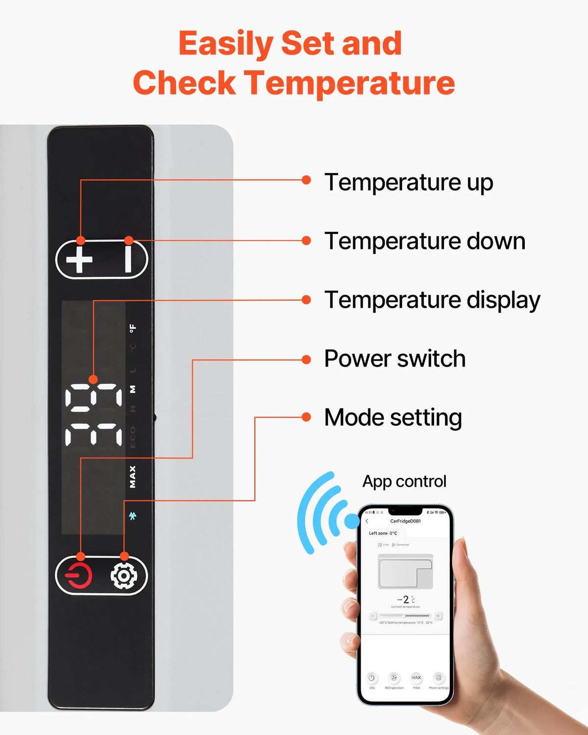 VEVOR 12 V auto ledusskapis 60 l ar riteņiem un rokturi, portatīvs kompresora dzesētājs ar regulējamu temperatūru no - 20 °C līdz 20 °C, 12/24 V DC un 100–240 V AC kempingam, ceļošanai un kemperiem - ZEMLETES.LV