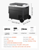 VEVOR 12 V auto ledusskapis 60 l ar riteņiem un rokturi, portatīvs kompresora dzesētājs ar regulējamu temperatūru no - 20 °C līdz 20 °C, 12/24 V DC un 100–240 V AC kempingam, ceļošanai un kemperiem - ZEMLETES.LV