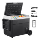 VEVOR 12 V auto ledusskapis 60 l ar riteņiem un rokturi, portatīvs kompresora dzesētājs ar regulējamu temperatūru no - 20 °C līdz 20 °C, 12/24 V DC un 100–240 V AC kempingam, ceļošanai un kemperiem - ZEMLETES.LV