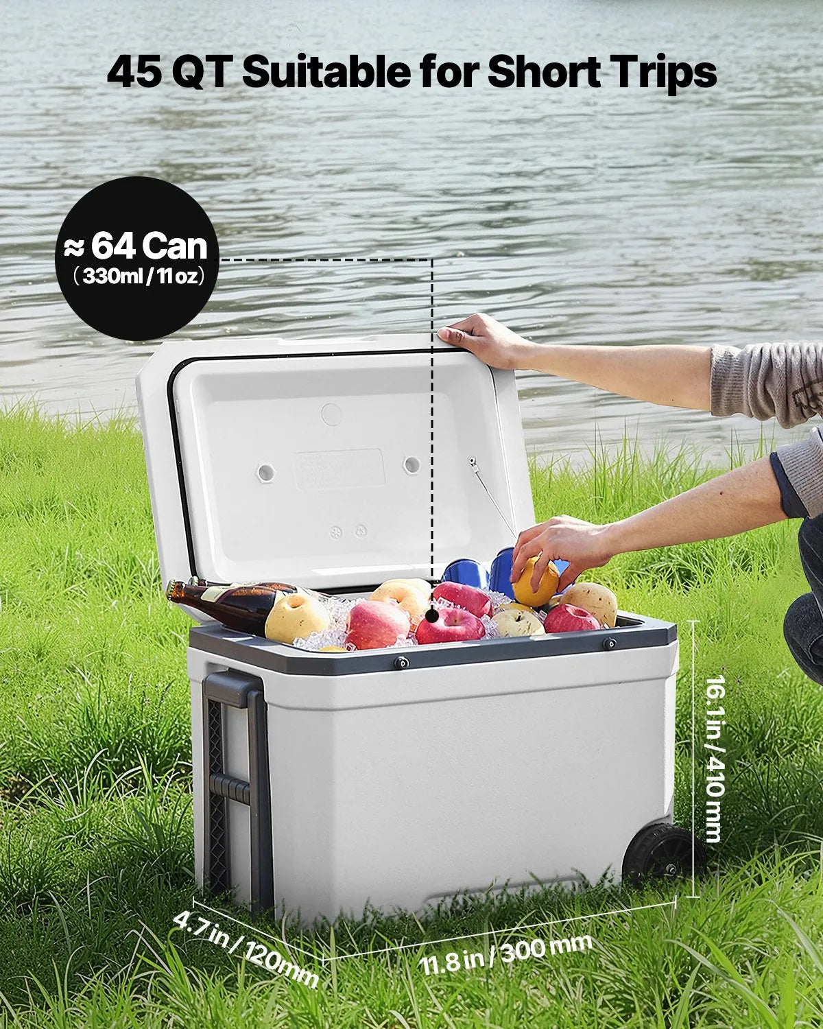 VEVOR 43 L Portable Cooler with Wheels, Thermally Insulated Ice Chest with Long Ice Retention, Durable Handles and Cup Holders, Lightweight Body, Ideal for Family Picnics and Long Trips