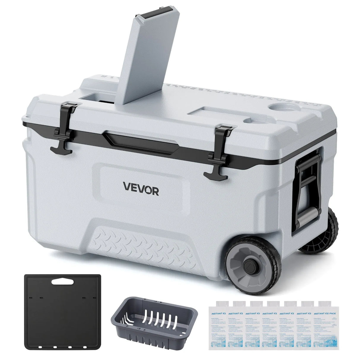 VEVOR Portable Cooler Box on Wheels 49 L, Insulated Cool Box with 48-Hour Cold Retention, Airtight, Lightweight for Camping, Picnics and Grilling