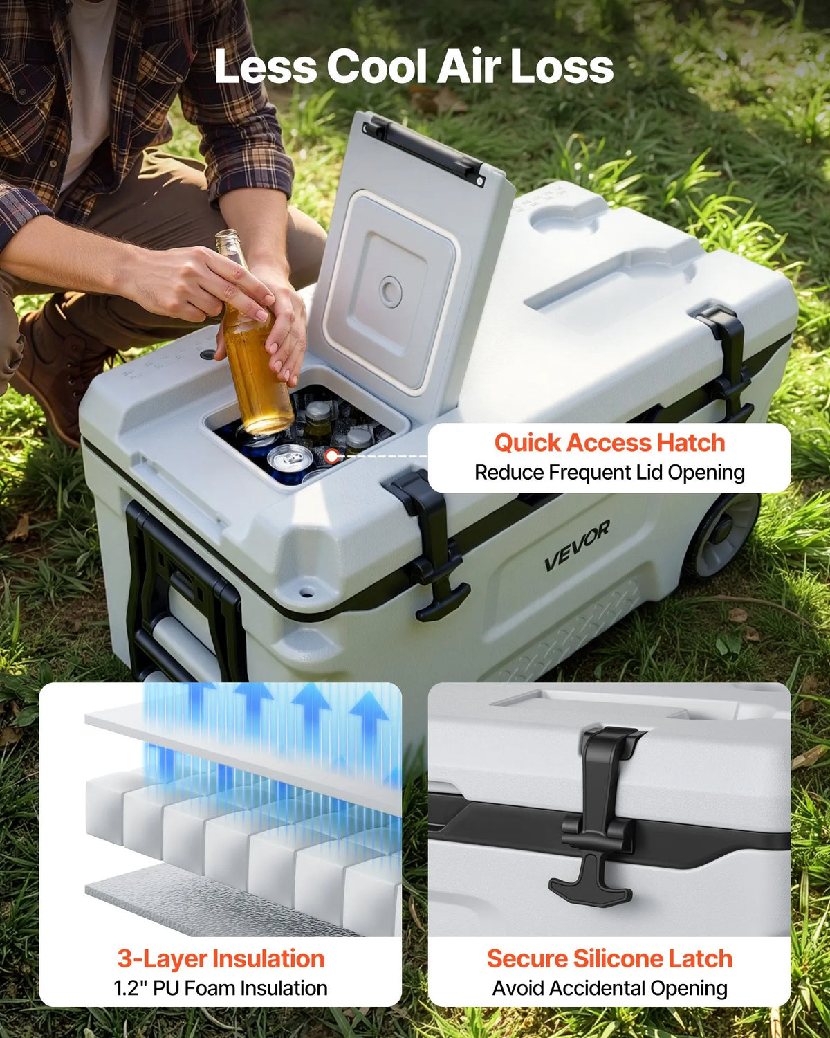 VEVOR Portable Cooler Box on Wheels 49 L, Insulated Cool Box with 48-Hour Cold Retention, Airtight, Lightweight for Camping, Picnics and Grilling