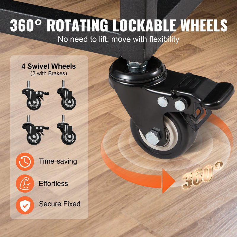 VEVOR 107 cm Smagas uzbūves suņu būda, 3 durvju suņu būda vidējiem un lieliem suņiem ar bloķējamajiem riteņiem un noņemamu paliktni