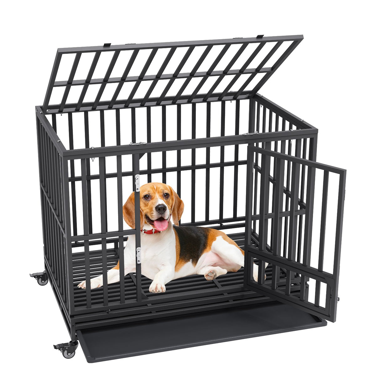 VEVOR Metal Dog Cage with 3 Doors, Lockable Wheels and Removable Tray, for Medium and Large Dogs, 120 cm