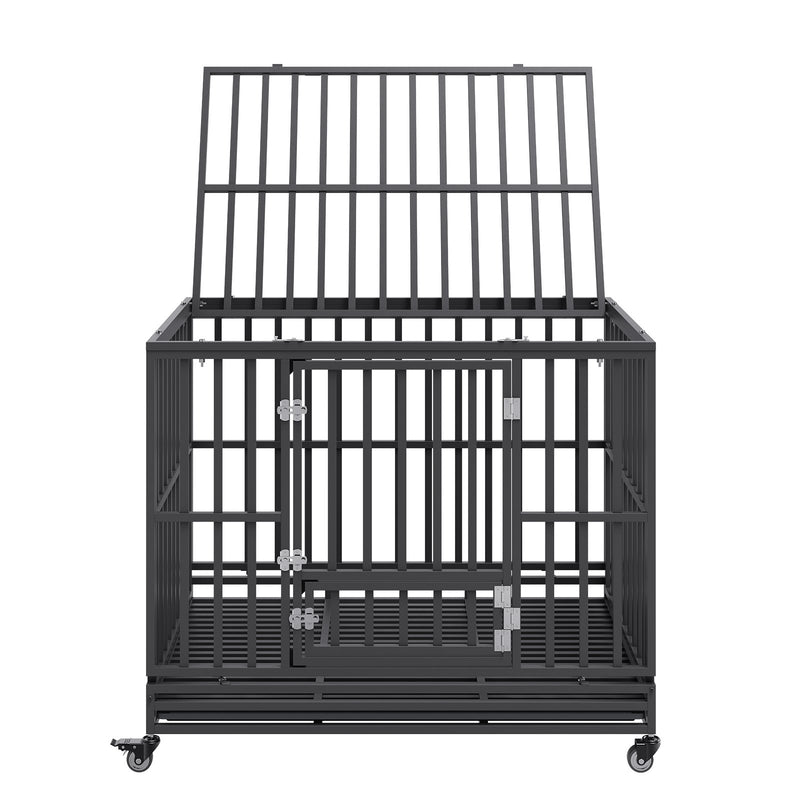 VEVOR 120 cm Smagas uzbūves suņu būda, 3 durvju suņu būda ar bloķējamiem riteņiem un noņemamu paliktni, piemērota vidējiem un lieliem suņiem