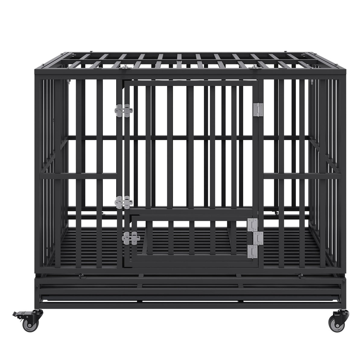 VEVOR Metal Dog Cage with 3 Doors, Lockable Wheels and Removable Tray, for Medium and Large Dogs, 120 cm