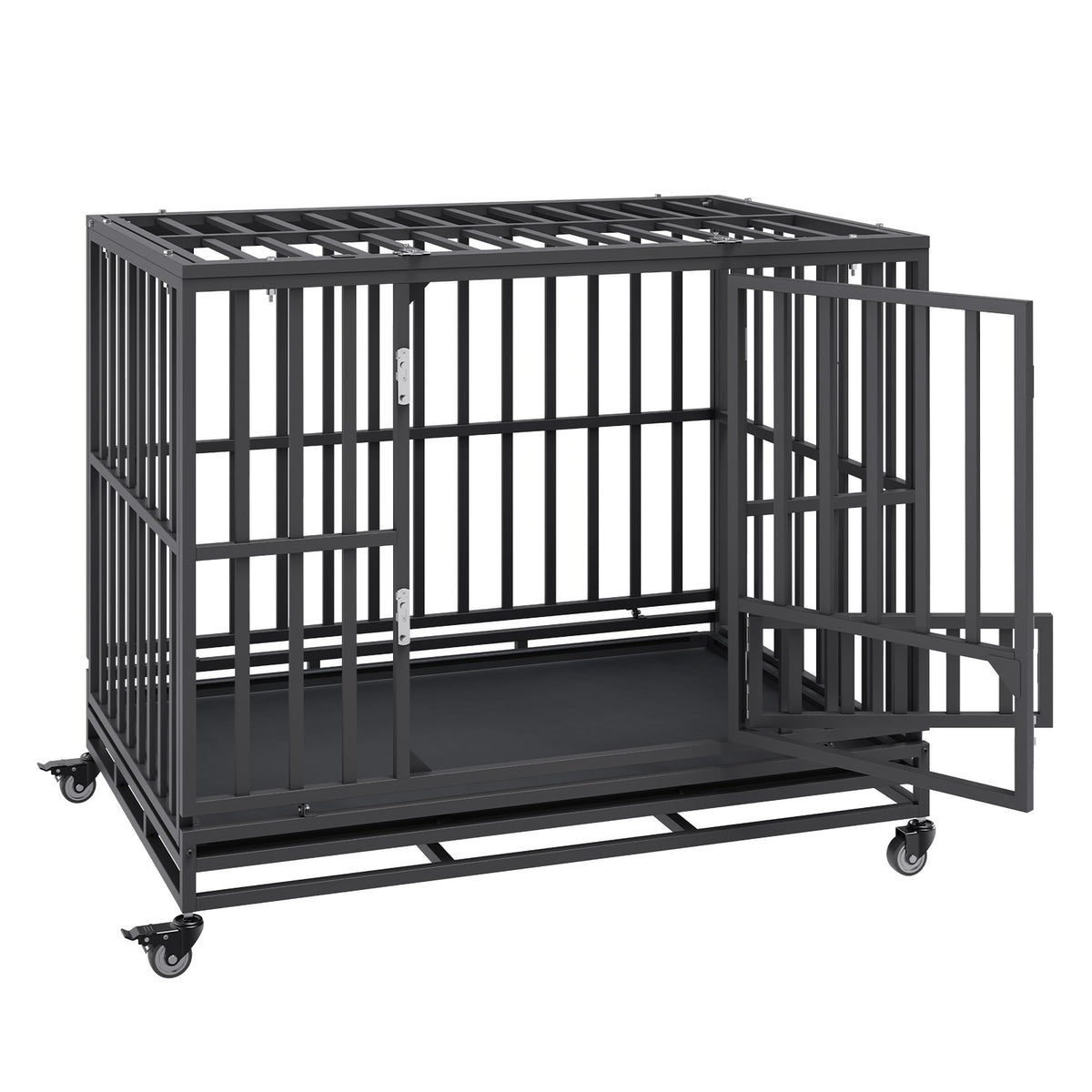 VEVOR Metal Dog Cage with 3 Doors, Lockable Wheels and Removable Tray, for Medium and Large Dogs, 120 cm