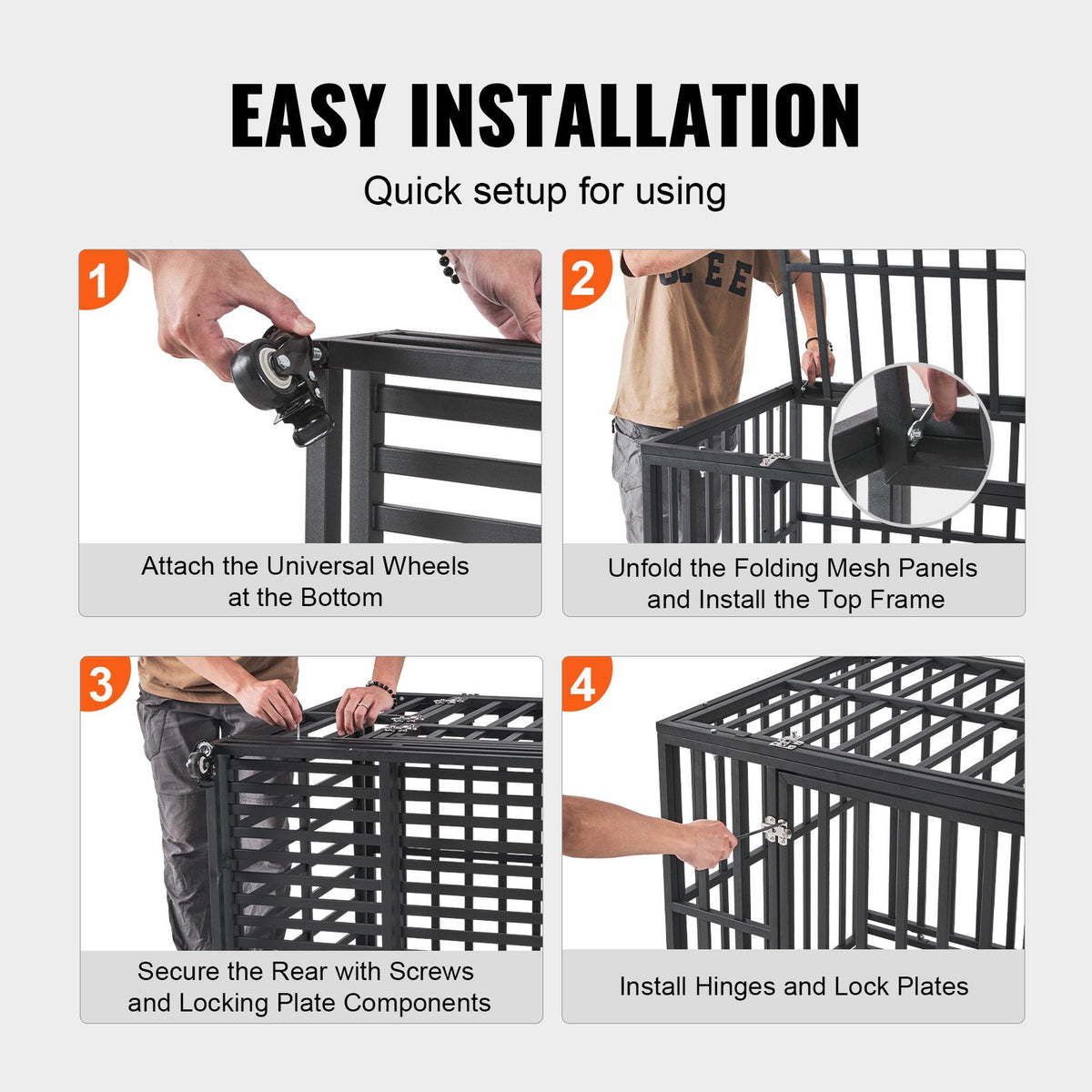 VEVOR Metal Dog Cage with 3 Doors, Lockable Wheels and Removable Tray, for Medium and Large Dogs, 120 cm