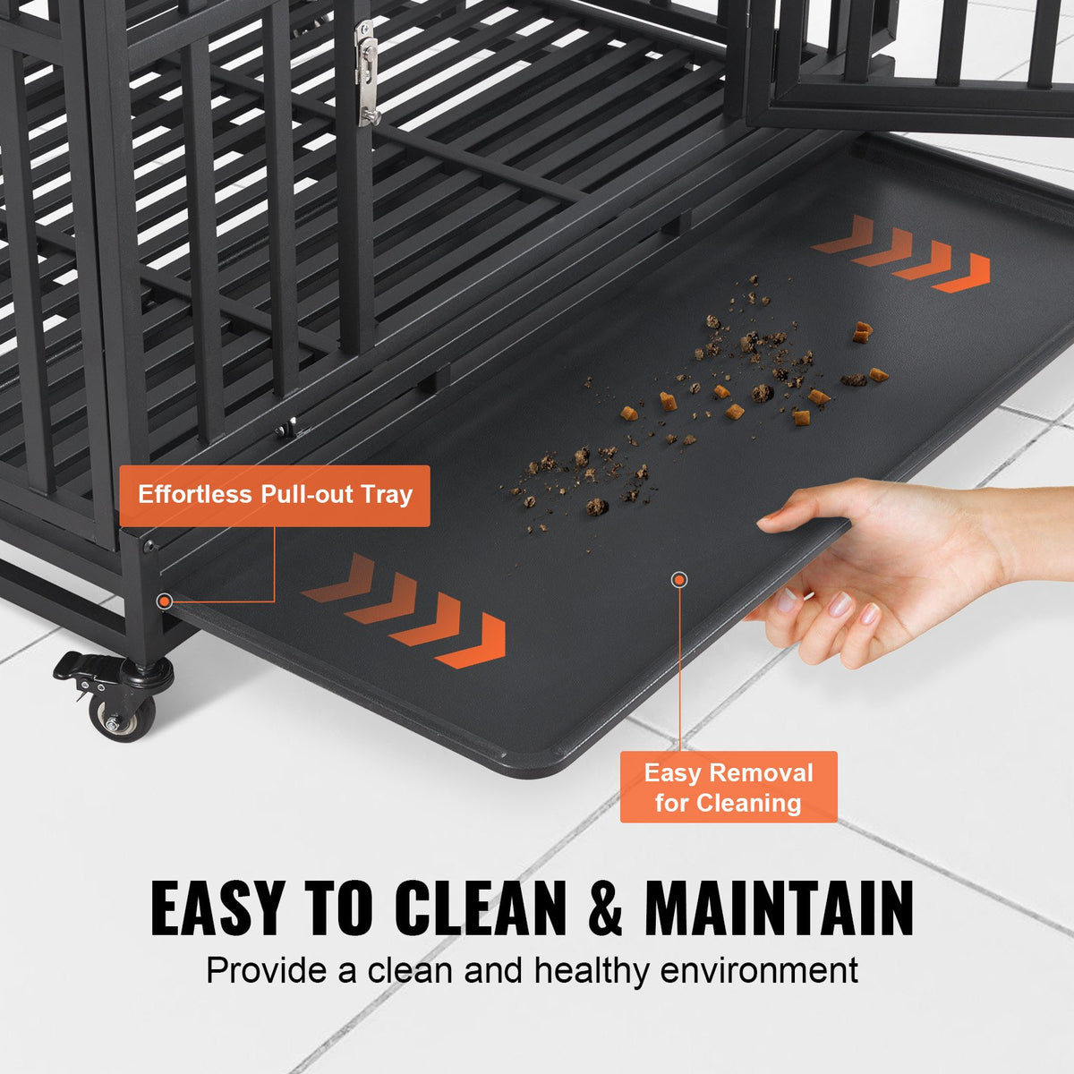 VEVOR Metal Dog Cage with 3 Doors, Lockable Wheels and Removable Tray, for Medium and Large Dogs, 120 cm