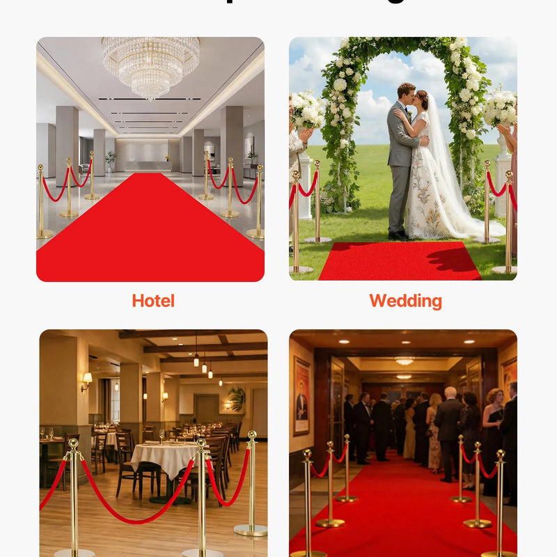 VEVOR samta virves 4 gab., 1,5 m sarkanas barjeras virves ar zelta āķiem, rindas organizēšanas virves pasākumiem, kinoteātriem, viesnīcām un atklāšanas pasākumiem