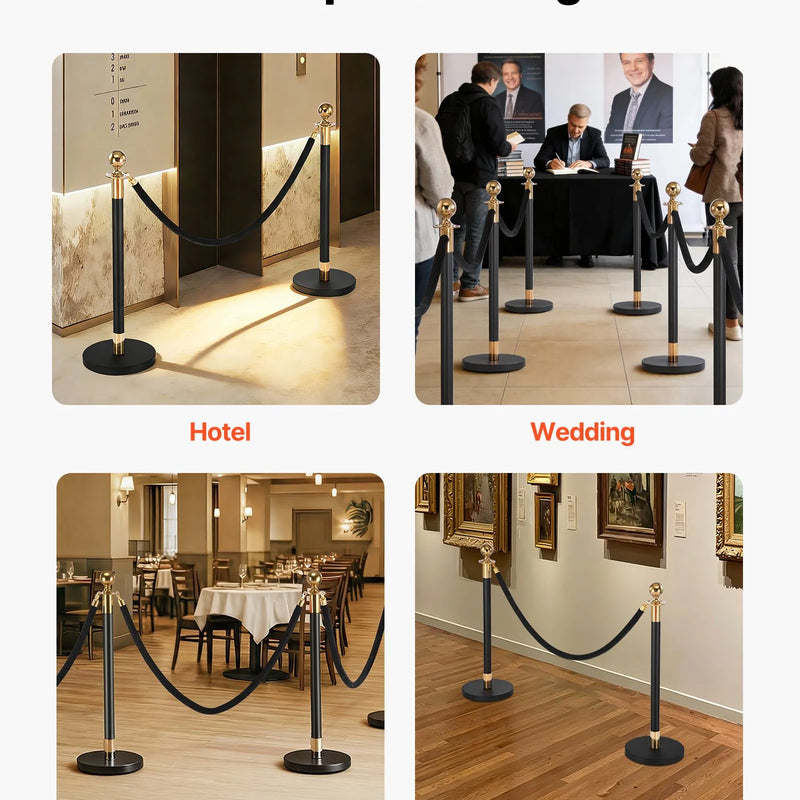 VEVOR samta virves 4 gab., 1,5 m melnas barjeras virves ar zelta āķiem, rindas organizēšanas virves pasākumiem, kinoteātriem, viesnīcām un atklāšanas pasākumiem