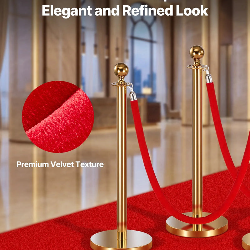 VEVOR samta virves 4 gab., 1,5 m sarkanas barjeras virves ar sudraba āķiem, piemērotas rindas organizēšanai, sarkanā paklāja pasākumiem, kinoteātriem, atklāšanām, viesnīcām un ballītēm