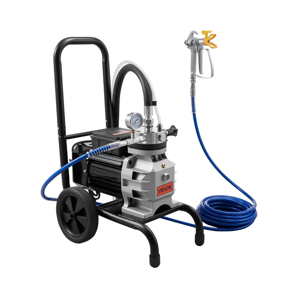 VEVOR bezgaisa membrānas krāsas smidzinātājs, 1100 W ratiņu tipa smidzinātājs, 151,7 bar augstspiediens, ar pagarinājuma stieni, tīrīšanas adatu un suku, piemērots iekštelpu un āra krāsošanai - ZEMLETES.LV