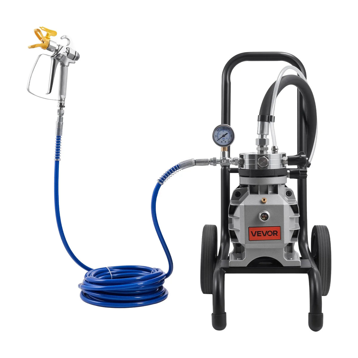 VEVOR bezgaisa membrānas krāsas smidzinātājs, 1100 W ratiņu tipa smidzinātājs, 151,7 bar augstspiediens, ar pagarinājuma stieni, tīrīšanas adatu un suku, piemērots iekštelpu un āra krāsošanai - ZEMLETES.LV