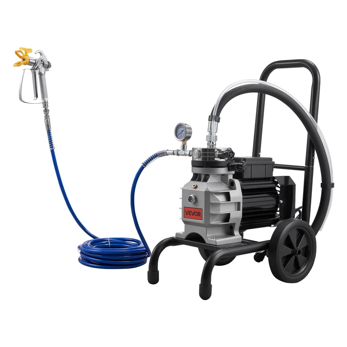 VEVOR bezgaisa membrānas krāsas smidzinātājs, 1100 W ratiņu tipa smidzinātājs, 151,7 bar augstspiediens, ar pagarinājuma stieni, tīrīšanas adatu un suku, piemērots iekštelpu un āra krāsošanai - ZEMLETES.LV