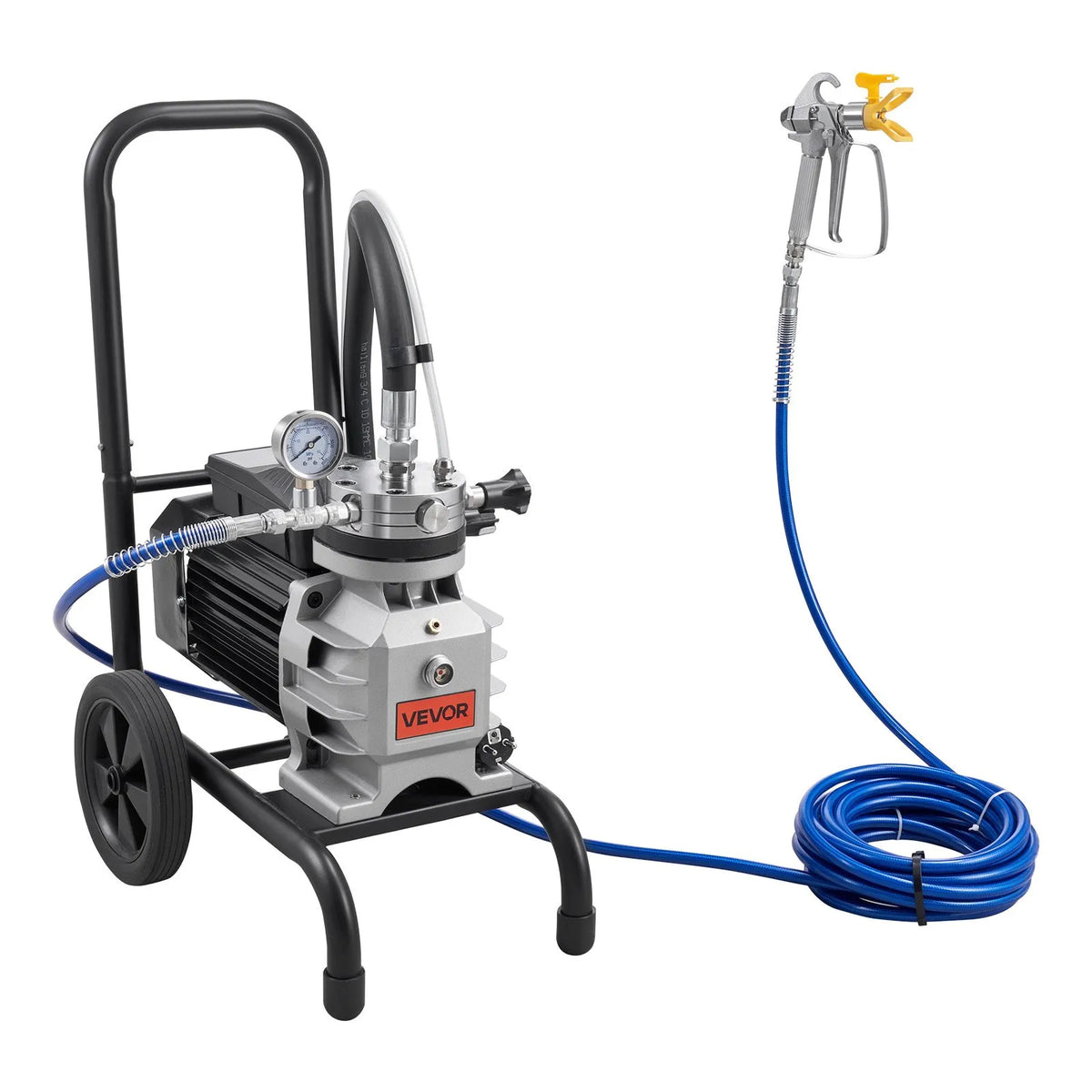 VEVOR Airless Paint Sprayer 1500 W, Cart-Type Painting Machine with 2800 PSI High Pressure, Extension Hose, Cleaning Needles and Brush, for Indoor and Outdoor Use