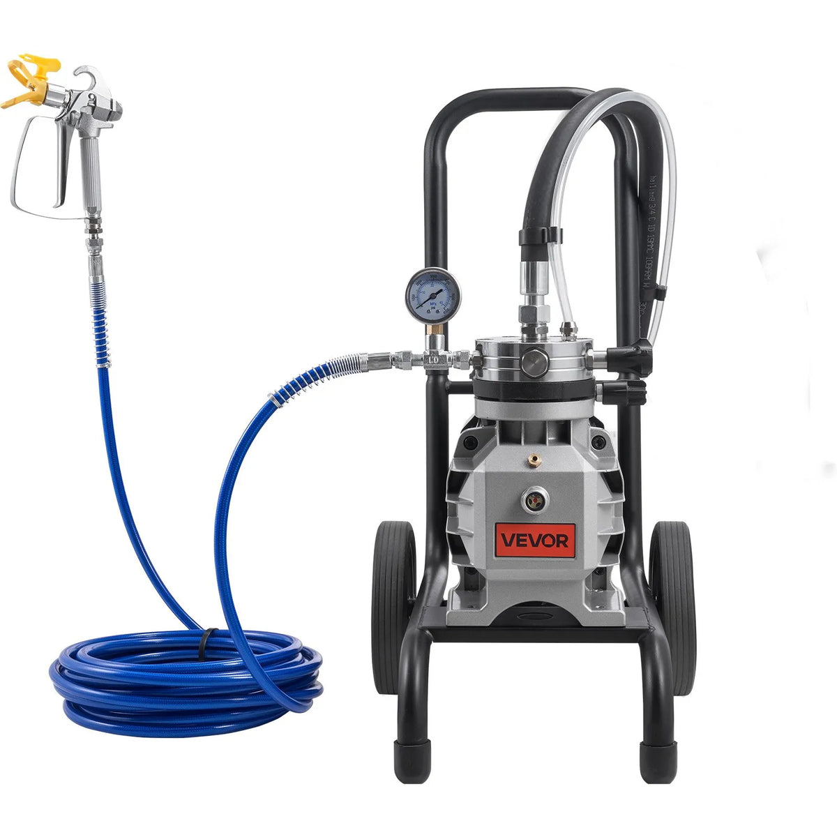 VEVOR Airless Paint Sprayer 1500 W, Cart-Type Painting Machine with 2800 PSI High Pressure, Extension Hose, Cleaning Needles and Brush, for Indoor and Outdoor Use