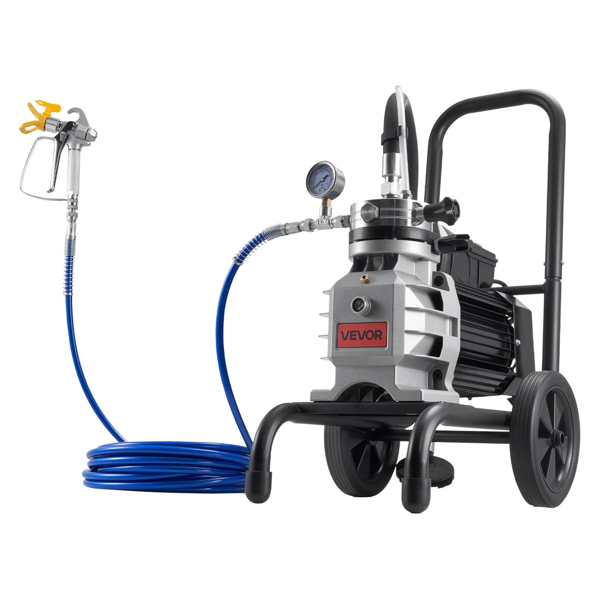 VEVOR Airless Paint Sprayer 1500 W, Cart-Type Painting Machine with 2800 PSI High Pressure, Extension Hose, Cleaning Needles and Brush, for Indoor and Outdoor Use