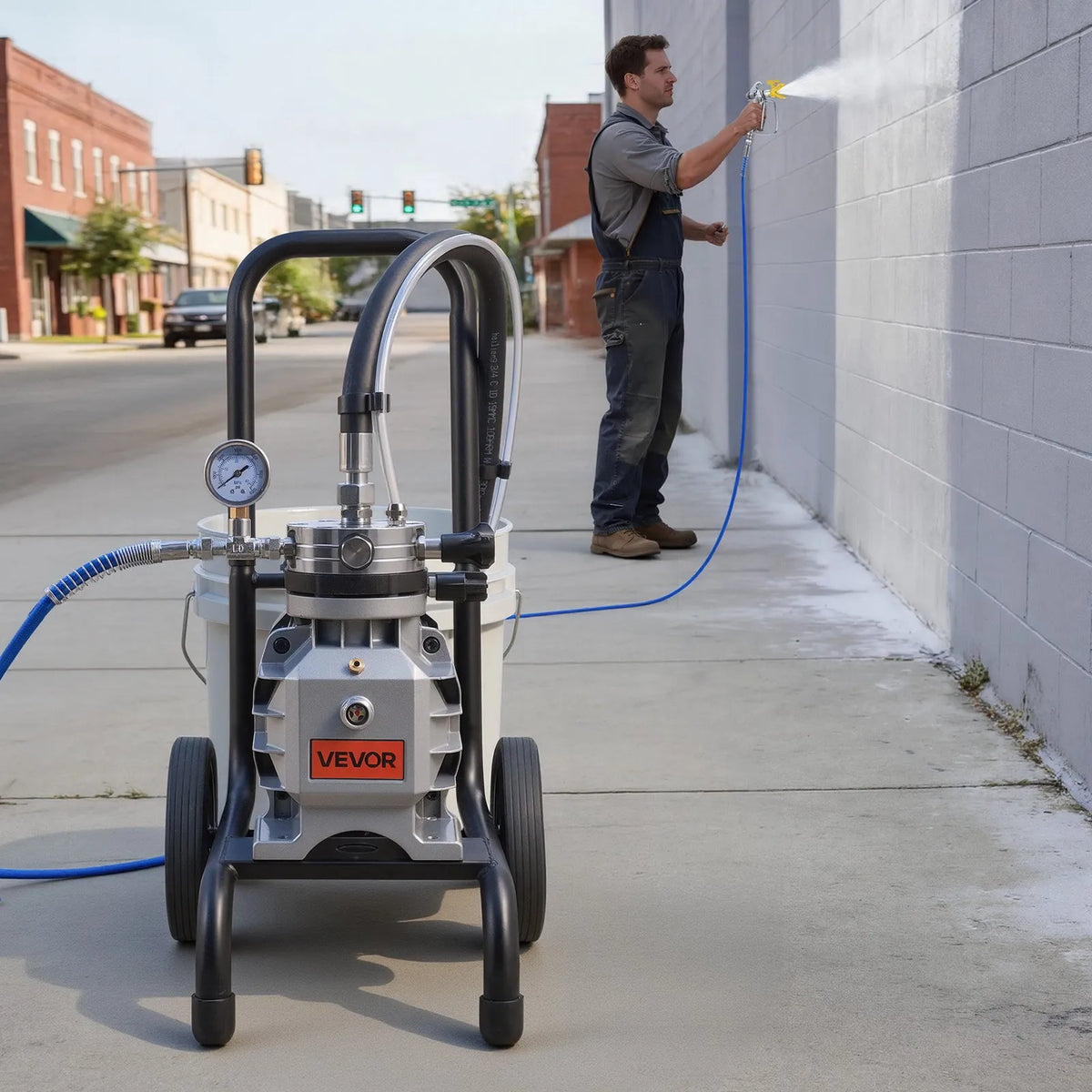 VEVOR Airless Paint Sprayer 1500 W, Cart-Type Painting Machine with 2800 PSI High Pressure, Extension Hose, Cleaning Needles and Brush, for Indoor and Outdoor Use