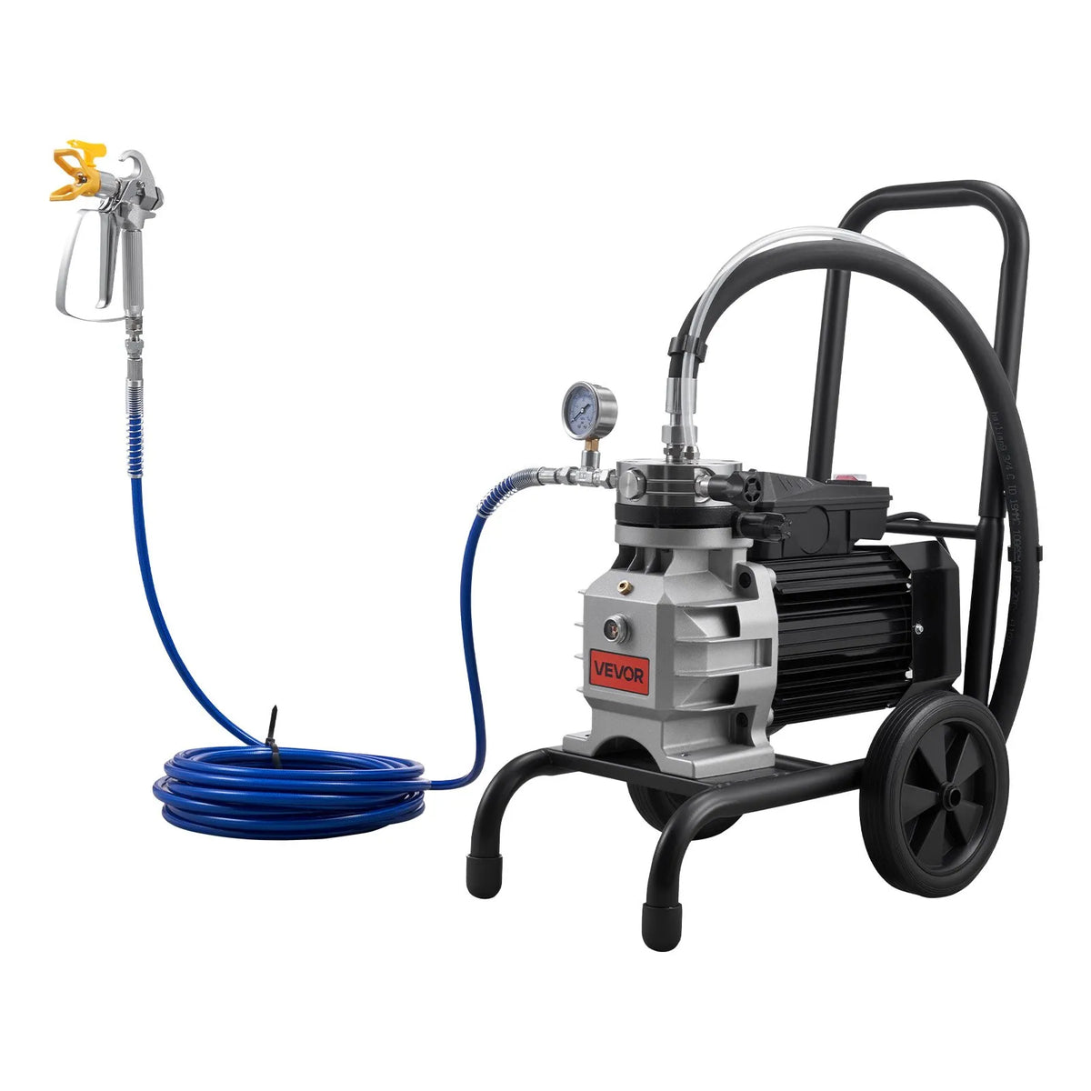 VEVOR Airless Paint Sprayer 1500 W, Cart-Type Painting Machine with 2800 PSI High Pressure, Extension Hose, Cleaning Needles and Brush, for Indoor and Outdoor Use