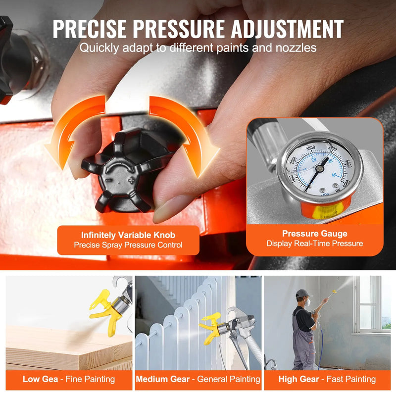 Ratiņu tipa bezgaisa krāsošanas pistole ar membrānas sūkni, 1700 W