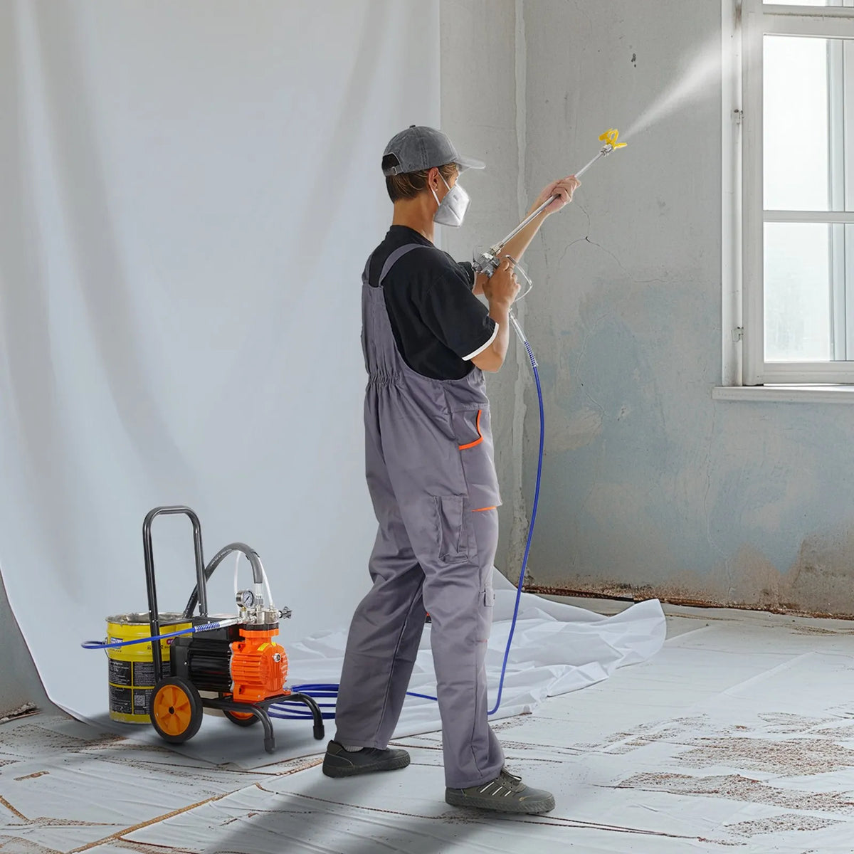 Ratiņu tipa bezgaisa krāsošanas aparāts ar diafragmas mehānismu, 900 W