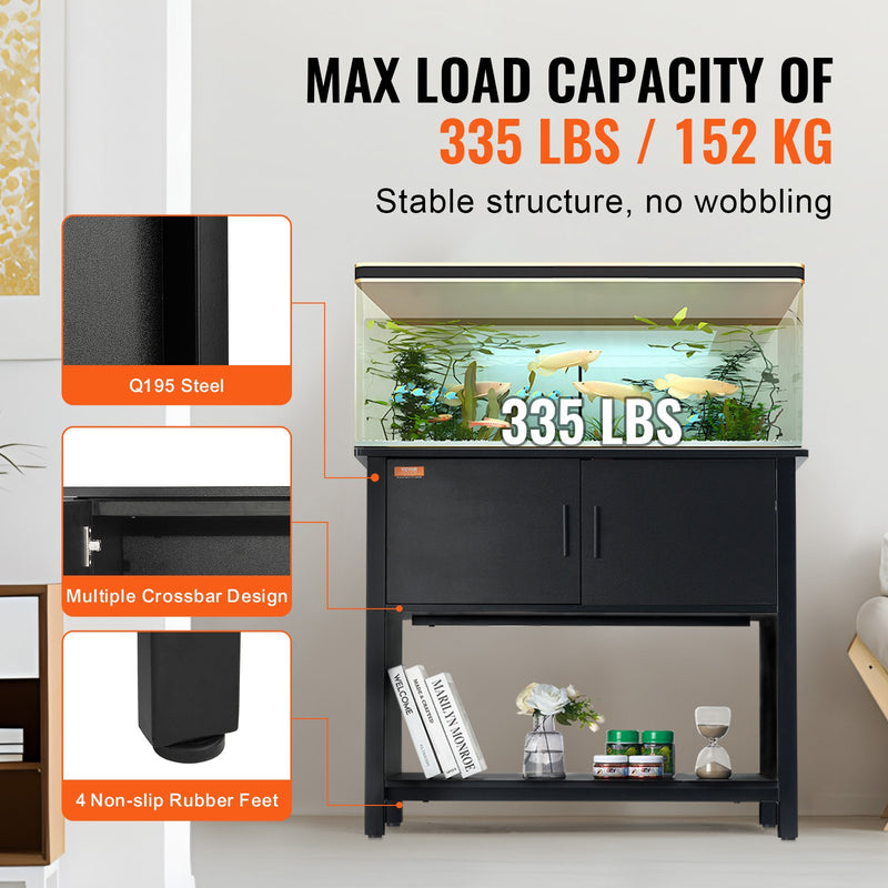 VEVOR Akvārija statīvs 151 l, tērauds un MDF, ar skapīti un elektrobloku, melns, 152 kg slodze