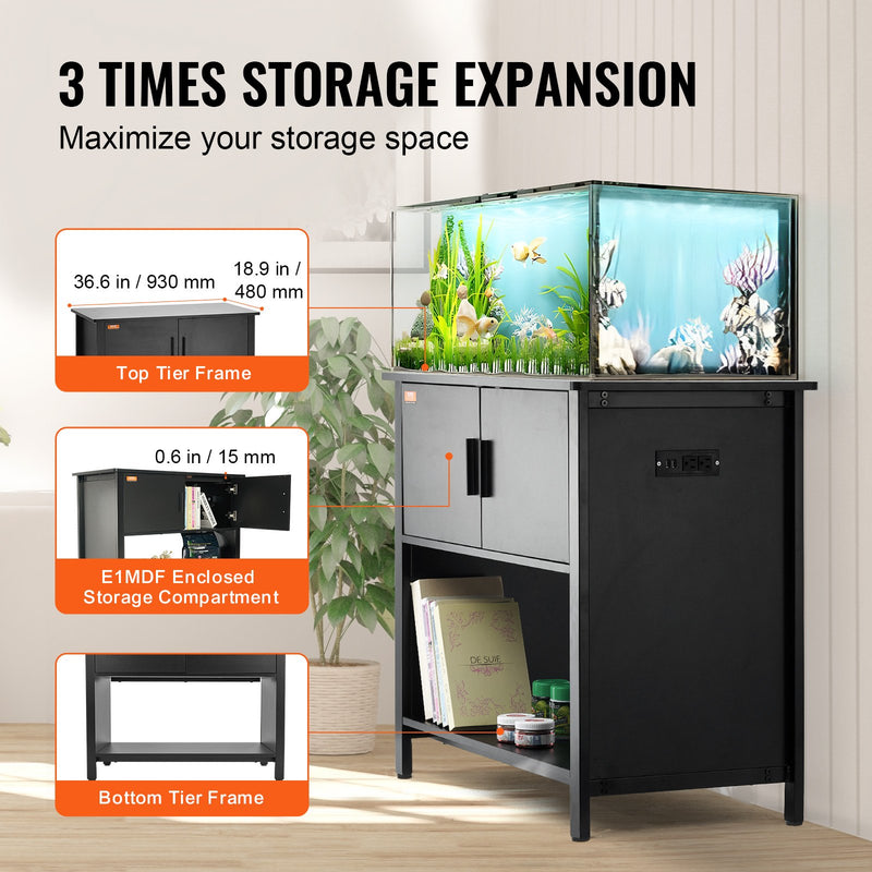 VEVOR Akvārija statīvs 151 l, tērauds un MDF, ar skapīti un elektrobloku, melns, 152 kg slodze
