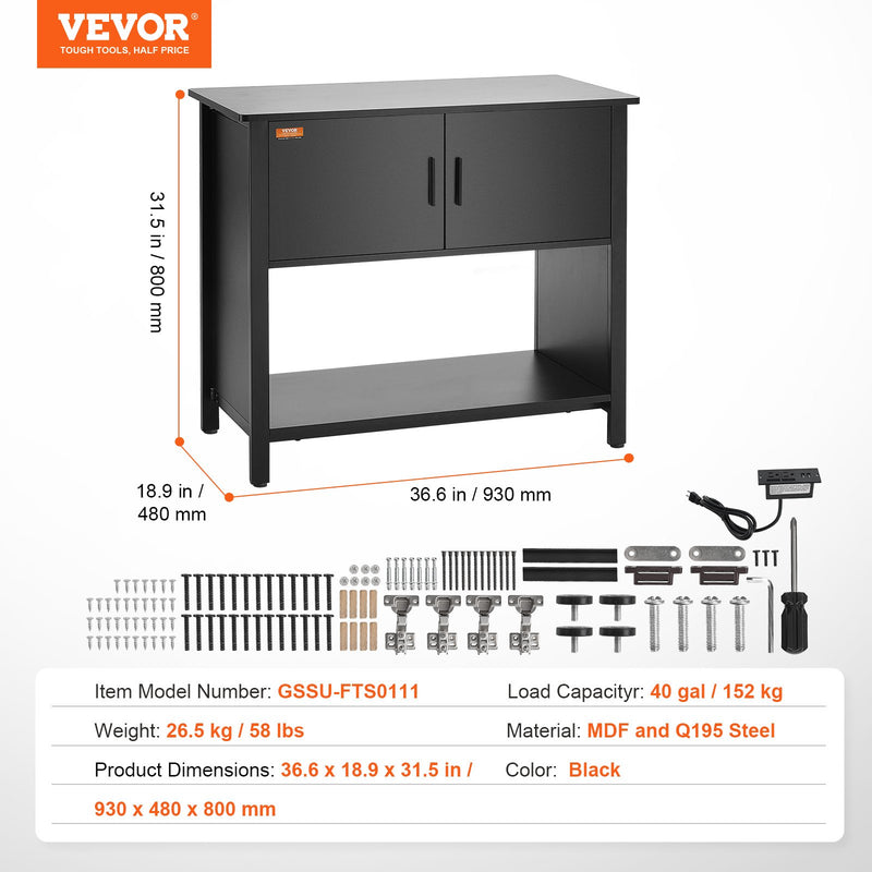 VEVOR Akvārija statīvs 151 l, tērauds un MDF, ar skapīti un elektrobloku, melns, 152 kg slodze
