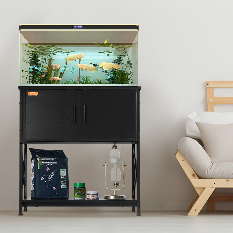 VEVOR Akvārija statīvs 110 l, tērauds un MDF, ar skapīti un elektrobloku, melns, 110 kg slodze