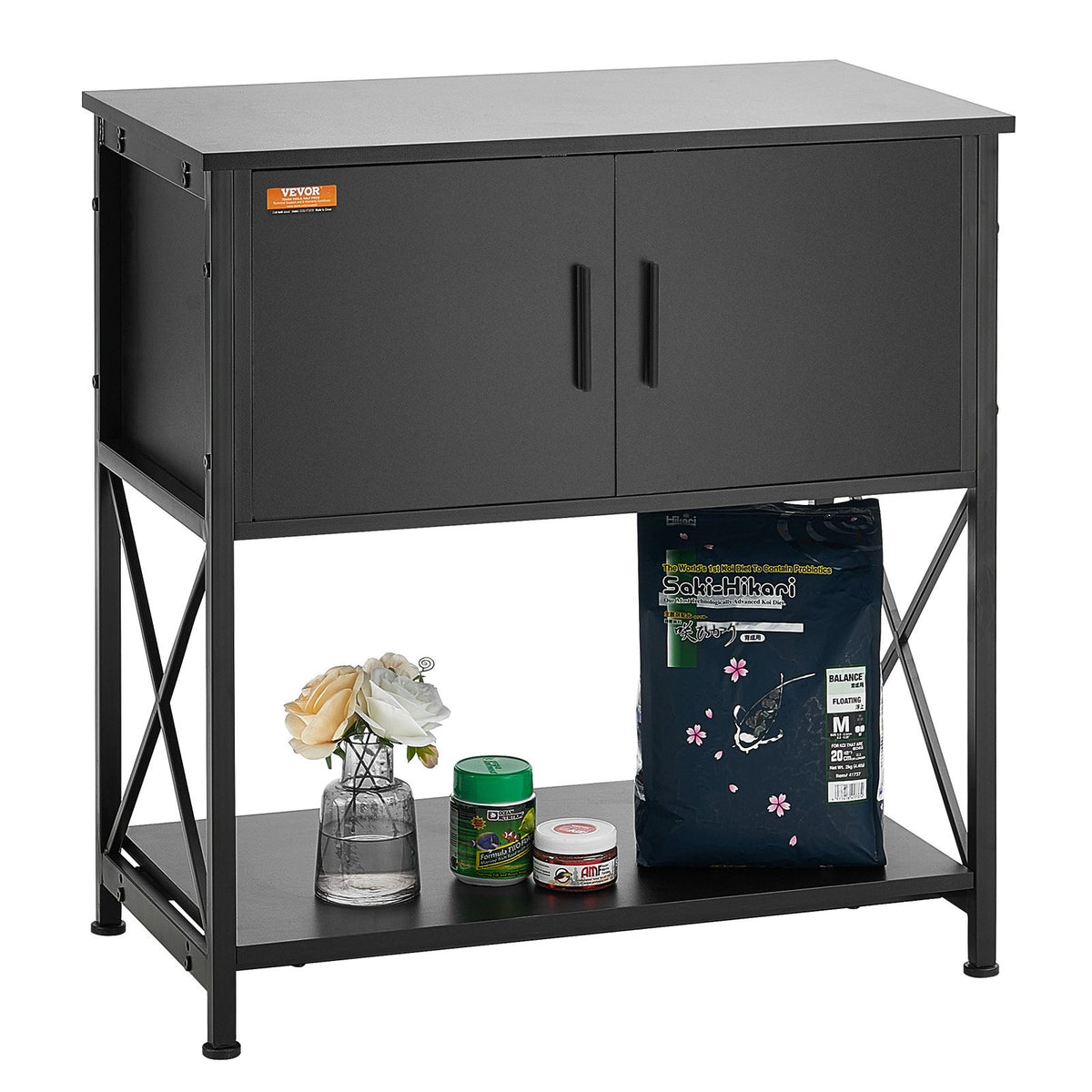 VEVOR akvārija statīvs ar skapīti un elektrobloku, tērauds un MDF, 110 l, līdz 110 kg, melns