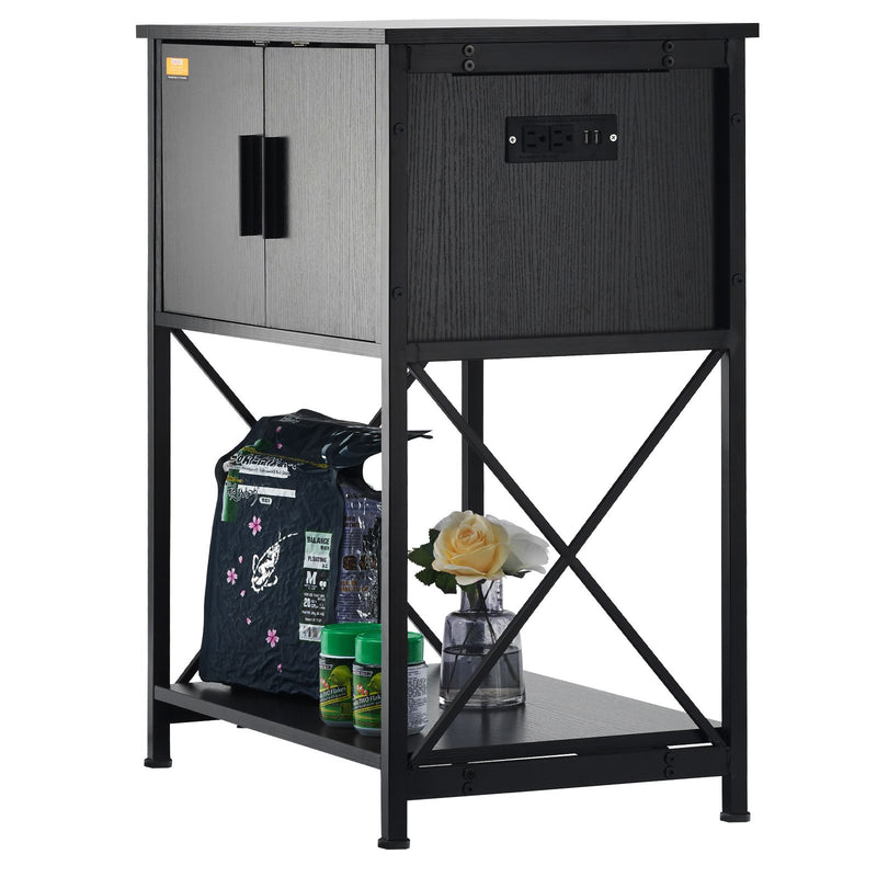 VEVOR 75 litru akvārija statīvs ar skapīti un iebūvētu barošanas paneli, tērauds un MDF, melns