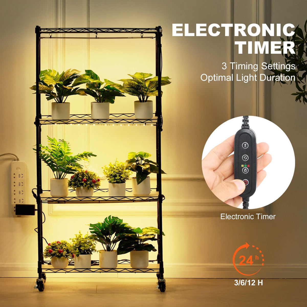 VEVOR Plant Stand with Grow Lights, 4 Tiers, 45W, 126.5 cm Height
