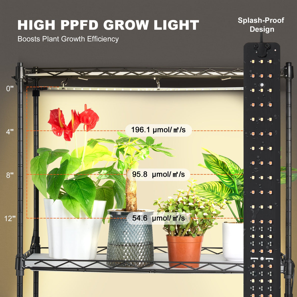 VEVOR Plant Stand with Grow Lights, 4 Tiers, 45W, 126.5 cm Height