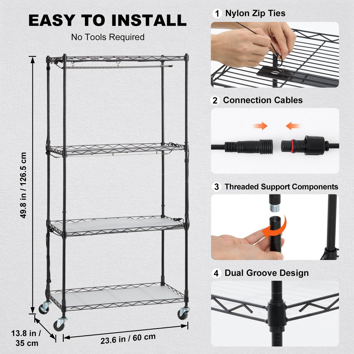 VEVOR Plant Stand with Grow Lights, 4 Tiers, 45W, 126.5 cm Height