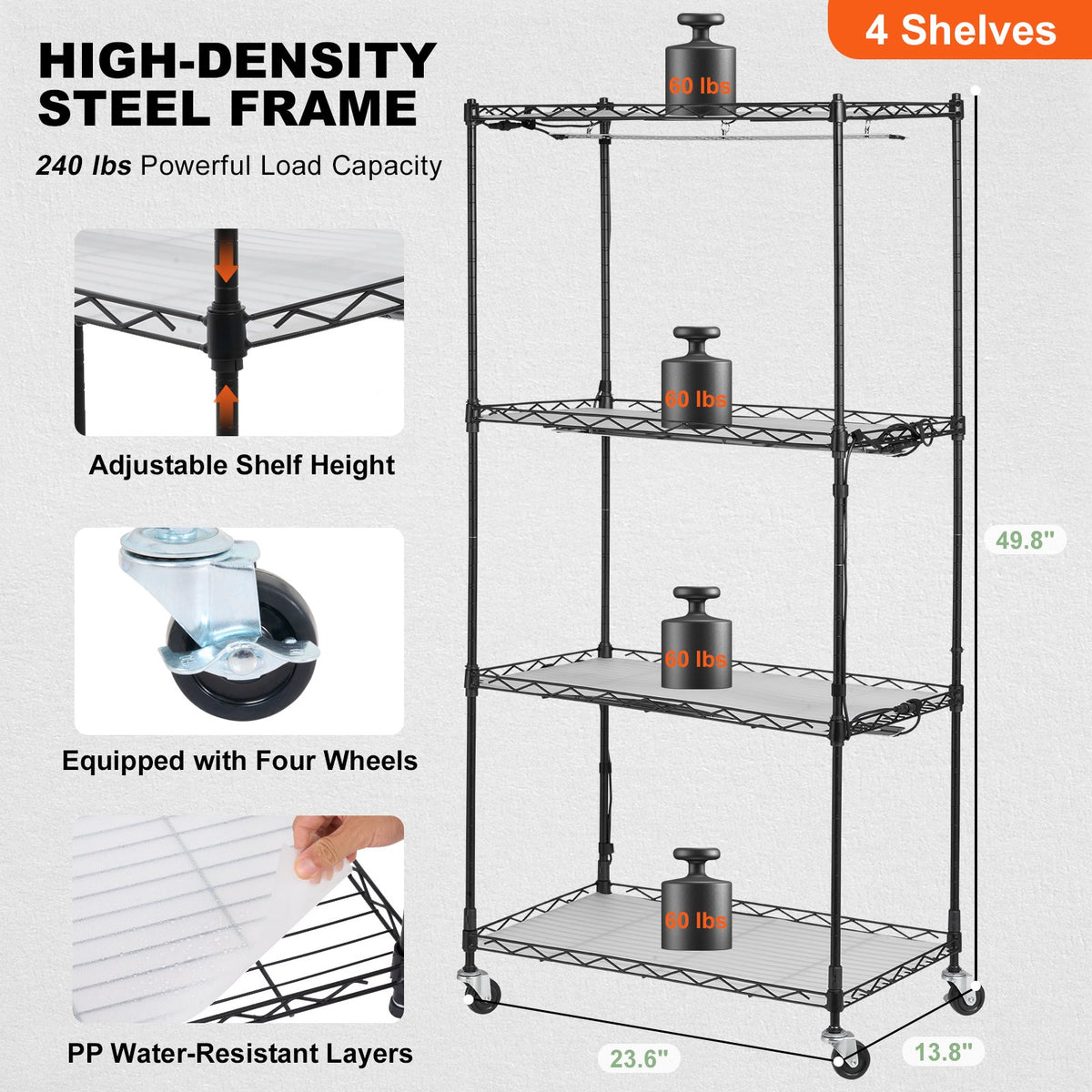 VEVOR Plant Stand with Grow Lights, 4 Tiers, 45W, 126.5 cm Height