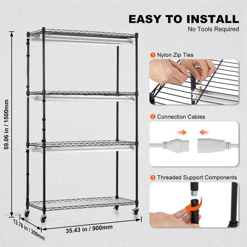 VEVOR augu stends ar augšanas gaismām, 4 līmeņi, 180W, 150 cm